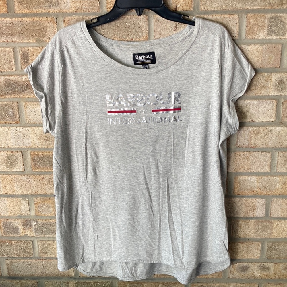 Barbour women’s gray crew neck logo t-shirt size US 10